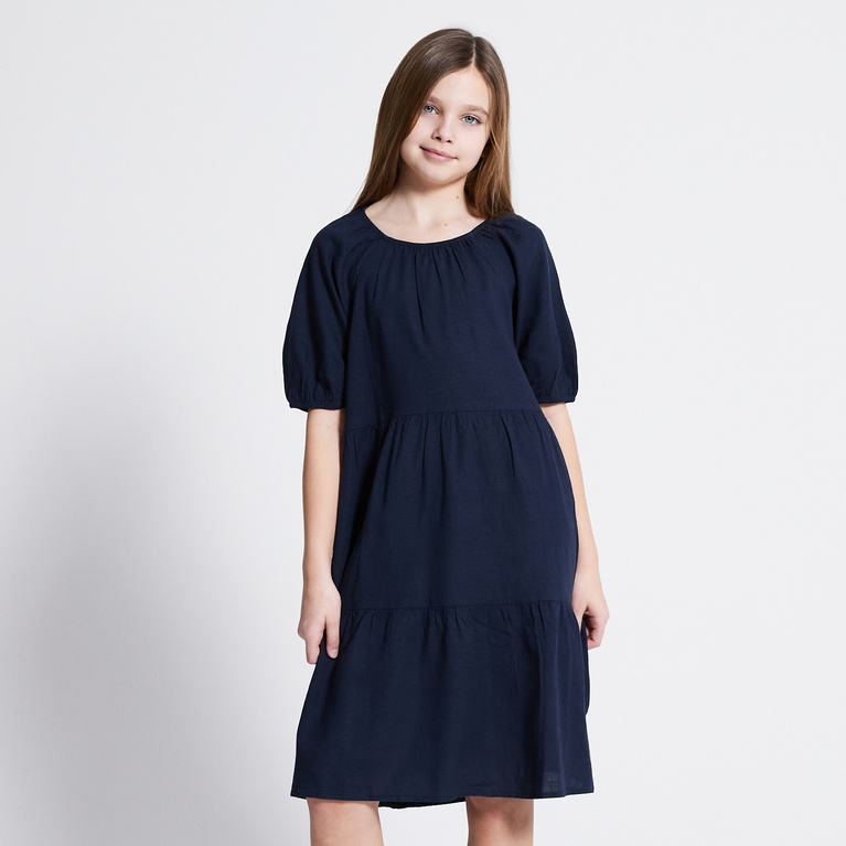 Linen blend frill dress "Sofia star 4" Navy